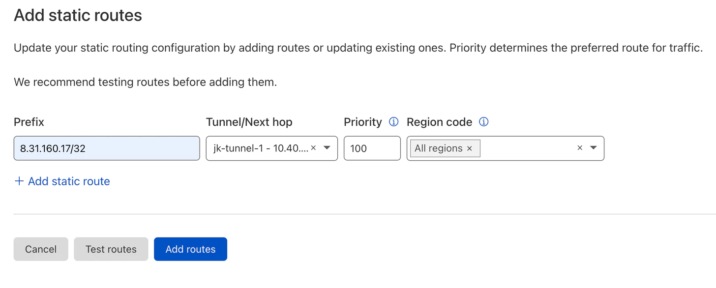 Add static route on Cloudflare